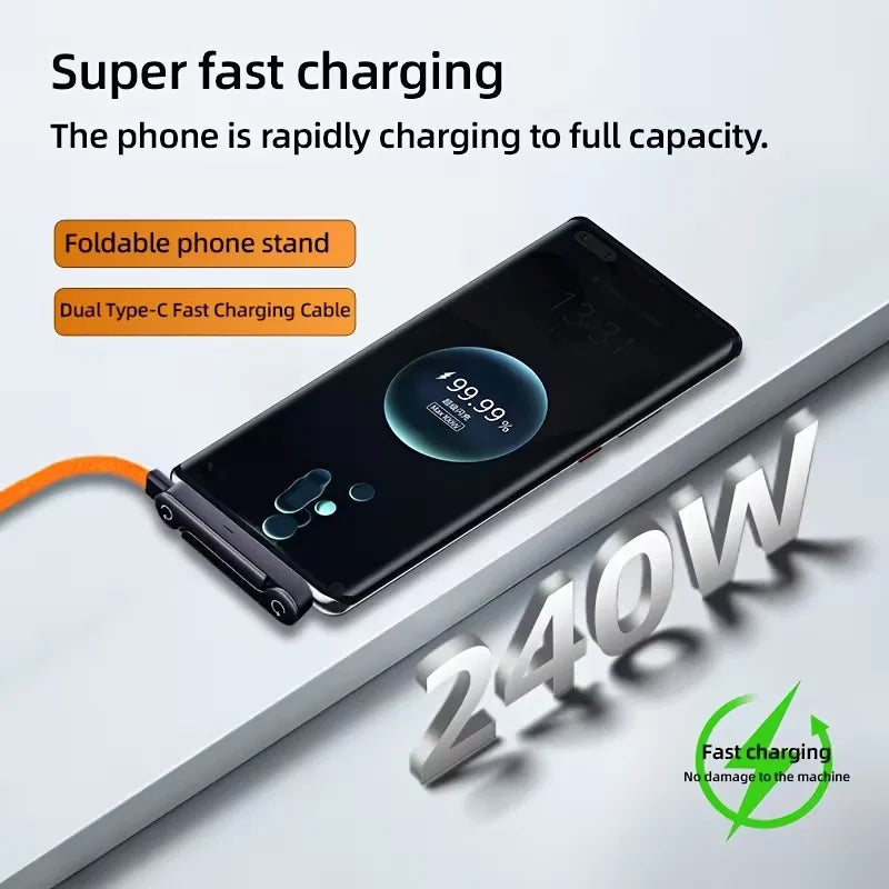 240W Quick Charge Type-C Elbow Cables with Invisible Kickstand