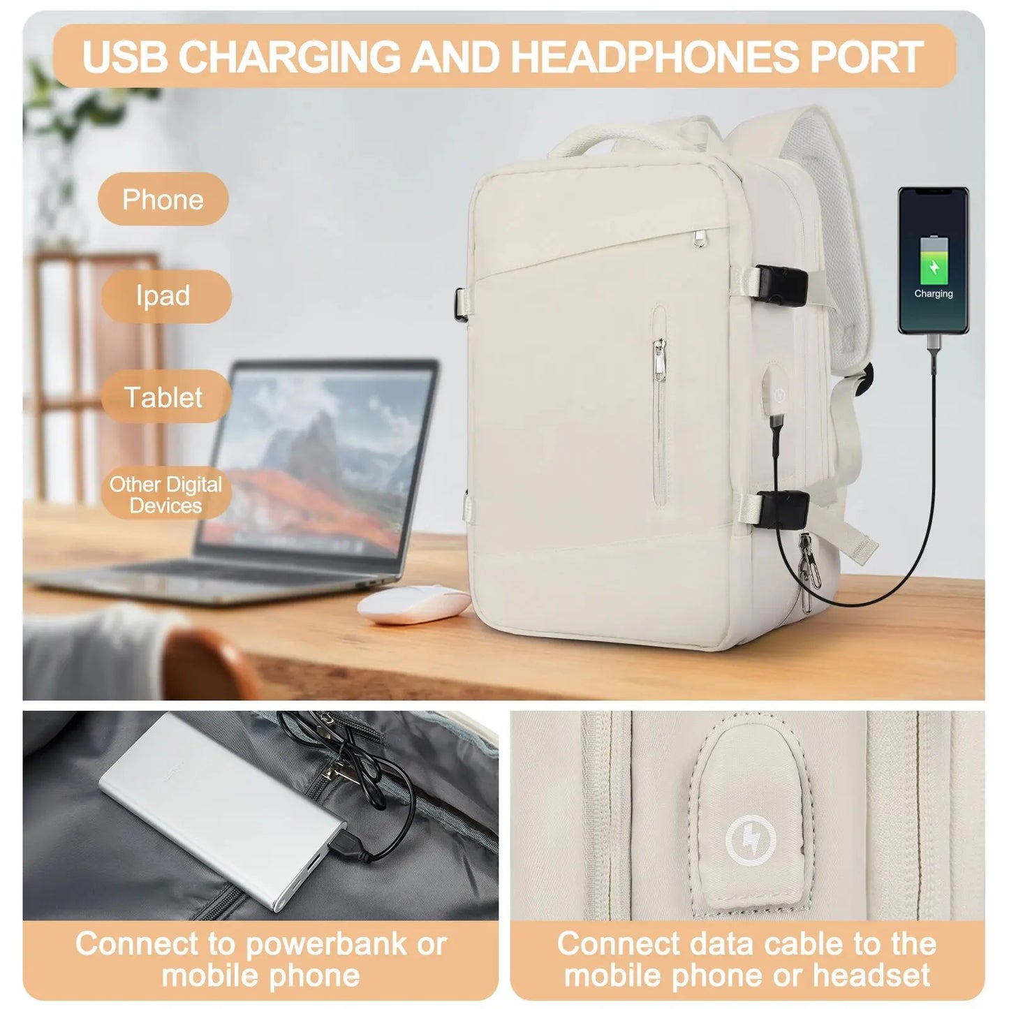 Expandable Women's Travel Backpack | Waterproof Hiking Laptop Bag
