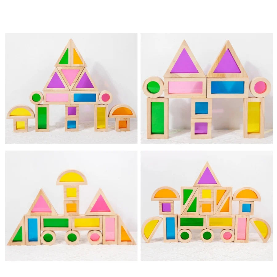 Kids Rainbow Wooden Acrylic Blocks | Creative Shape Learning Toys