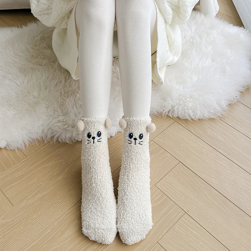 Cute Women's Winter Fluffy Socks | Cozy Fuzzy Animal Crew Socks