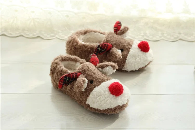 Women's Christmas Elk Plush Slippers | Cozy Winter House Footwear