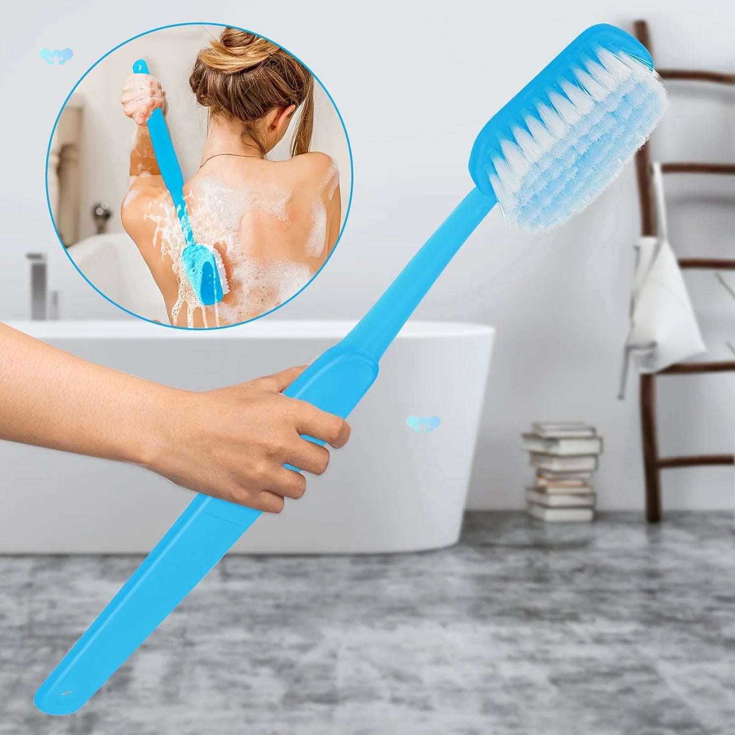 Large Long-Handle Shower & Bath Brush | Soft Bristle Cleaning Tool