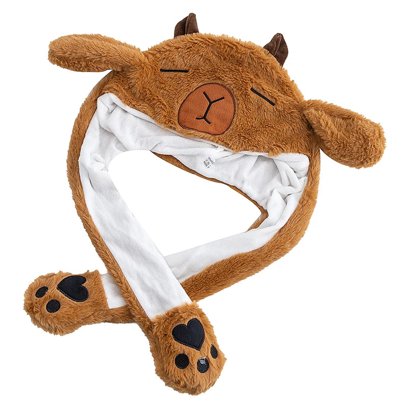 Women's Cute Capybara Ear Moving Beanie | Funny Plush Winter Hat