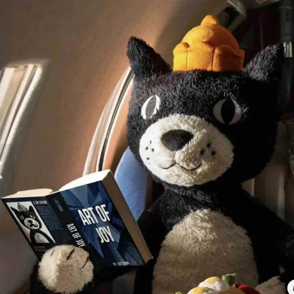 Cute Black and White Cat Plush Doll | Soft Healing Companion Pillow