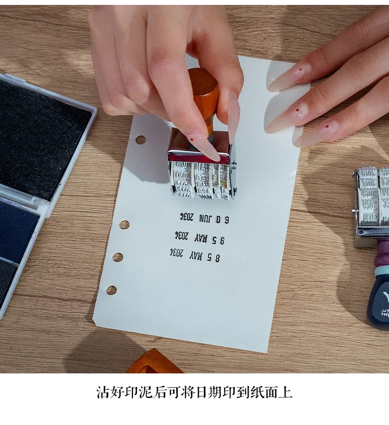 Retro Wooden Rolling Calendar Stamp | Adjustable Date Stamp for Journaling