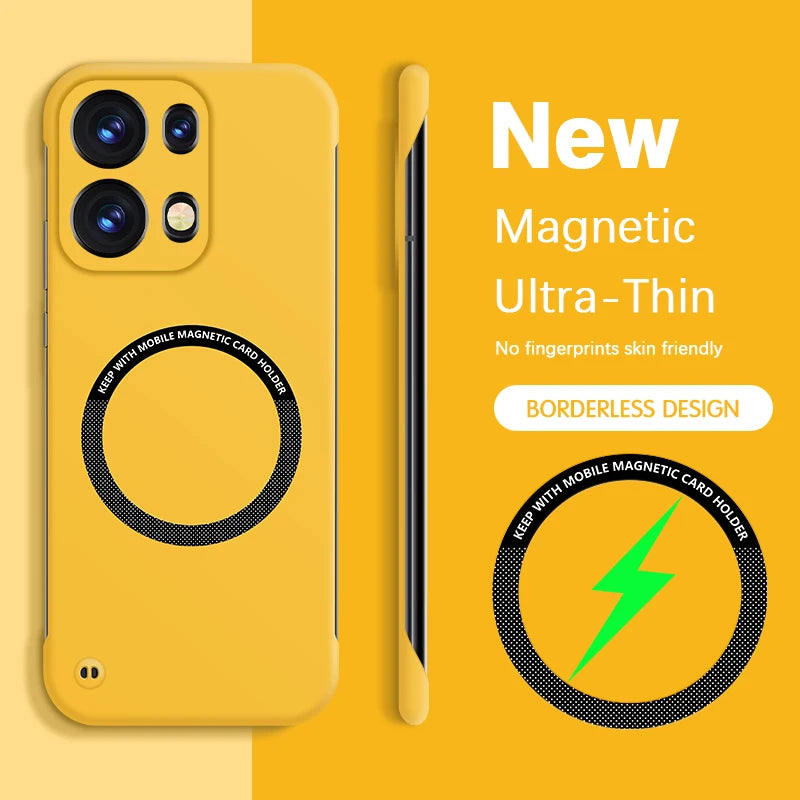 Magnetic Frameless Phone Case for OPPO Reno 13 Reno13 Pro 13Pro 5G Hard PC Armor Wireless Charging Bumper Cover Plain Thin Shell