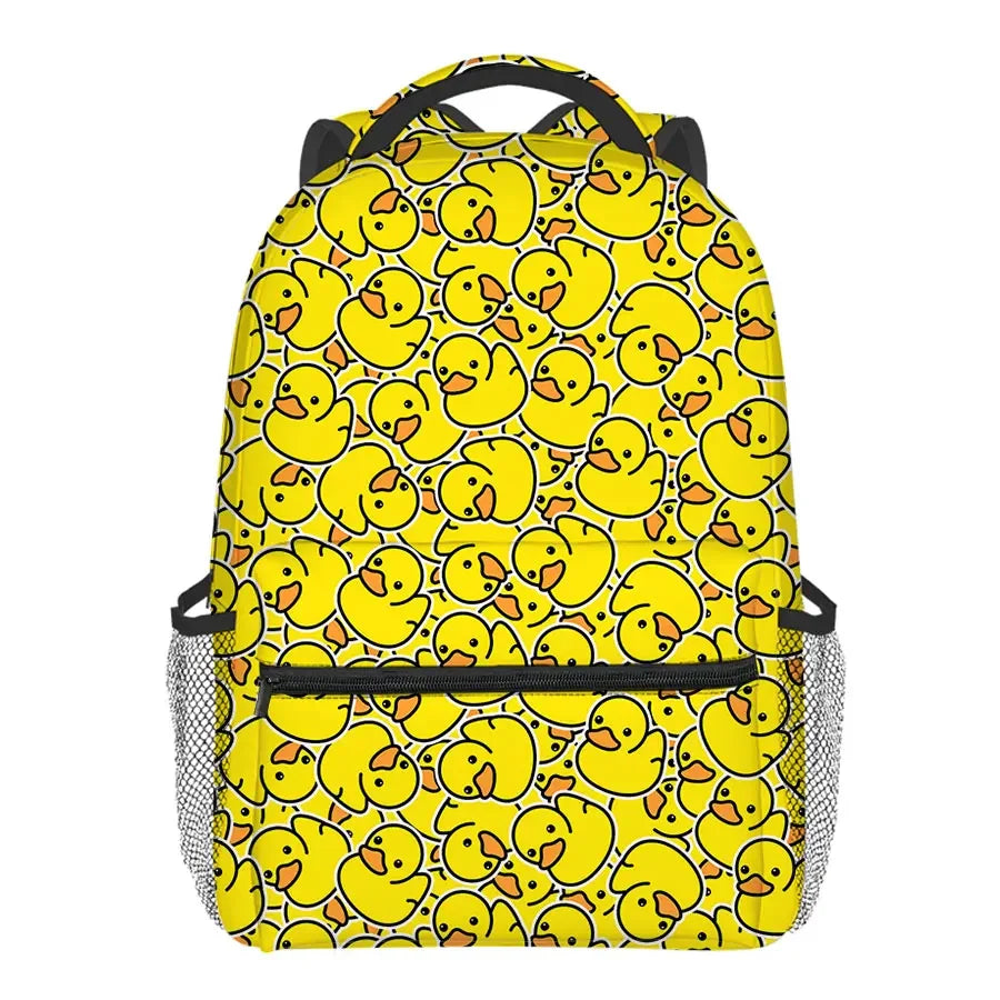 Stylish 2D Cartoon Yellow Duck Backpack for Kids | Waterproof Design