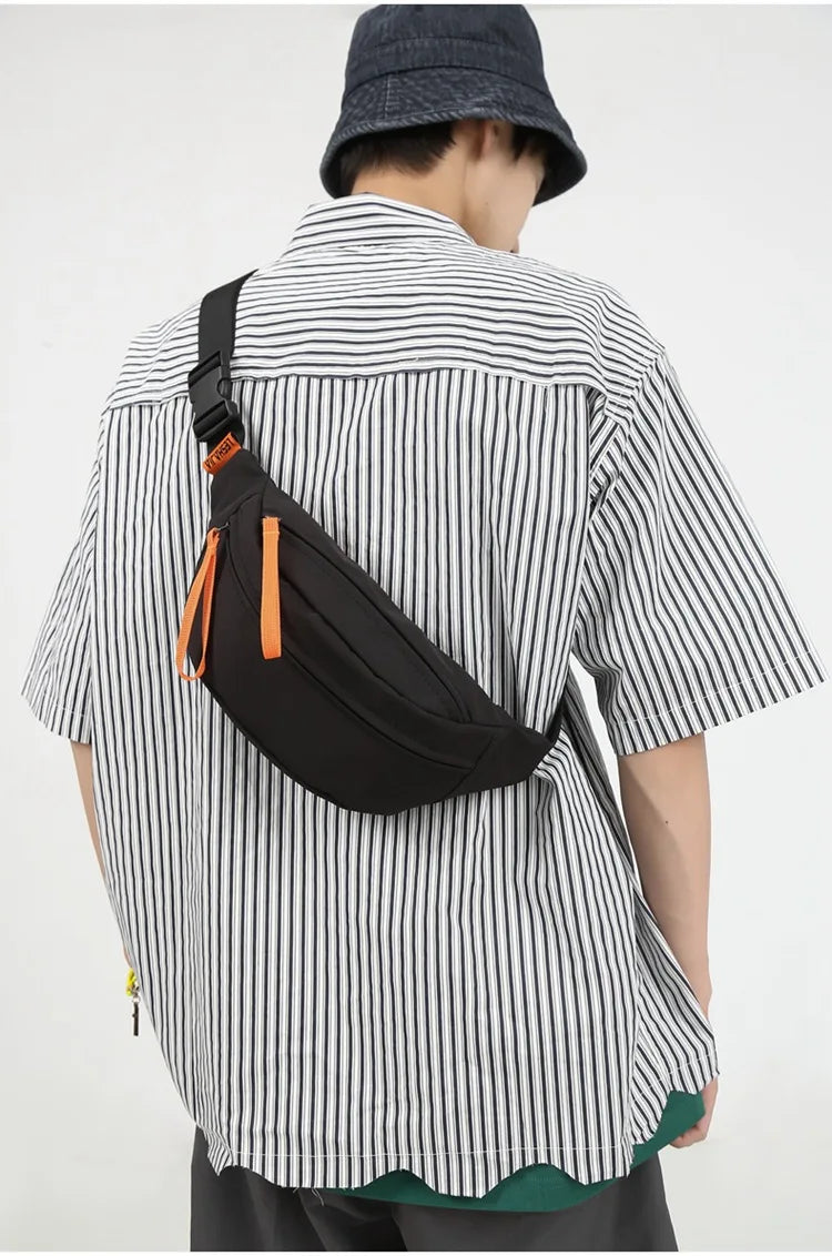 Street Casual Hip Hop Sport Fanny Pack Men Women Waterproof Functional Crossbody Bag Fashion Motorcycle Chest Bag Green Orange