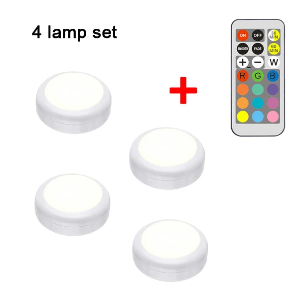 Multicolor LED Cabinet Light with Remote Control | Dimmable Puck Lamp