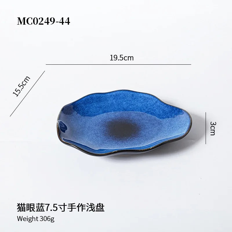 Cat Eye Blue Ceramic Dish | Unique Irregular Pottery Plate