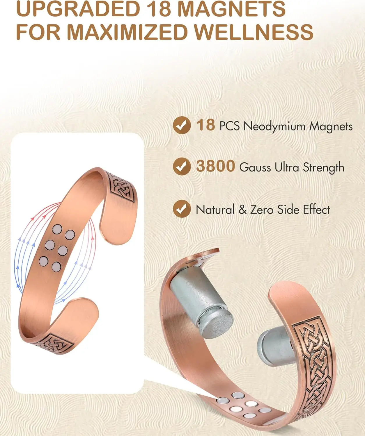 Vintage Copper Cuff Bracelet with Magnetic Therapy | Unisex Jewelry