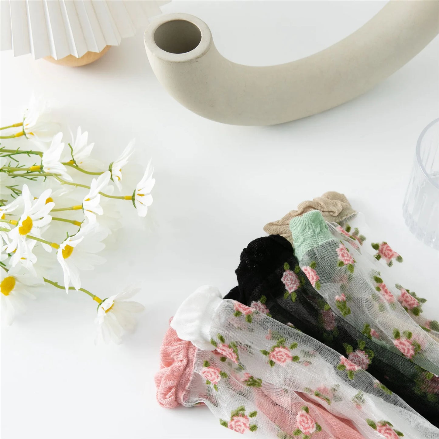 Women's Ultra-thin Lace Ruffle Socks | Vintage Rose Floral Style