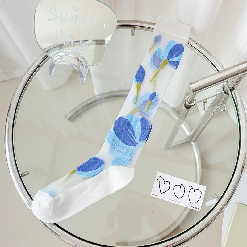 Floral Print Knee High Socks | Stylish Ultra-Thin Summer Stockings