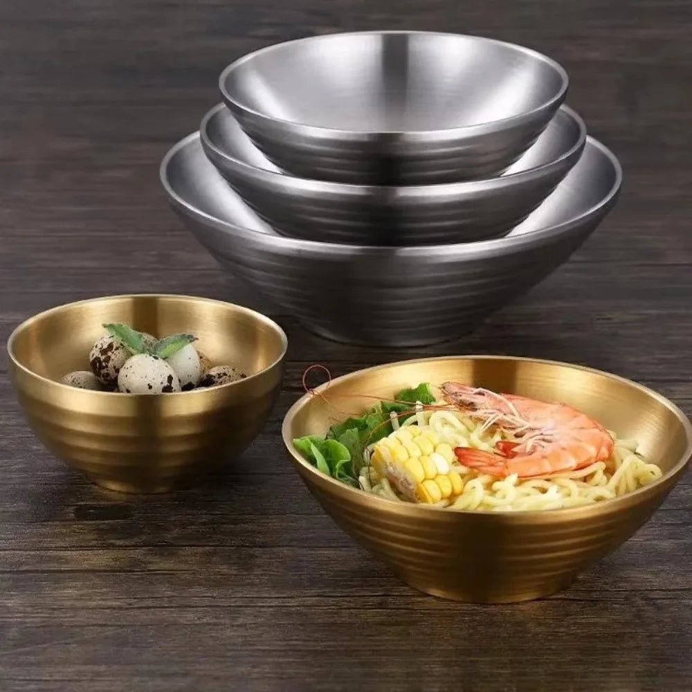 Large Double Layer Stainless Steel Ramen Bowl | Anti-Scald Design