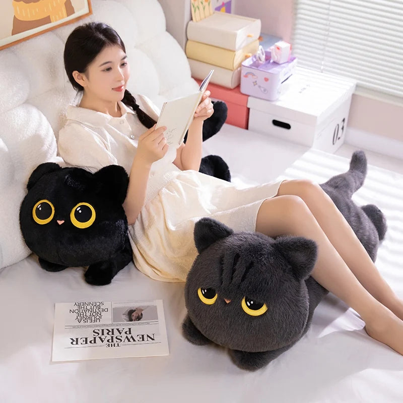 Cute Black Cat Plush Pillow | Soft Nap Cushion for Home & Office