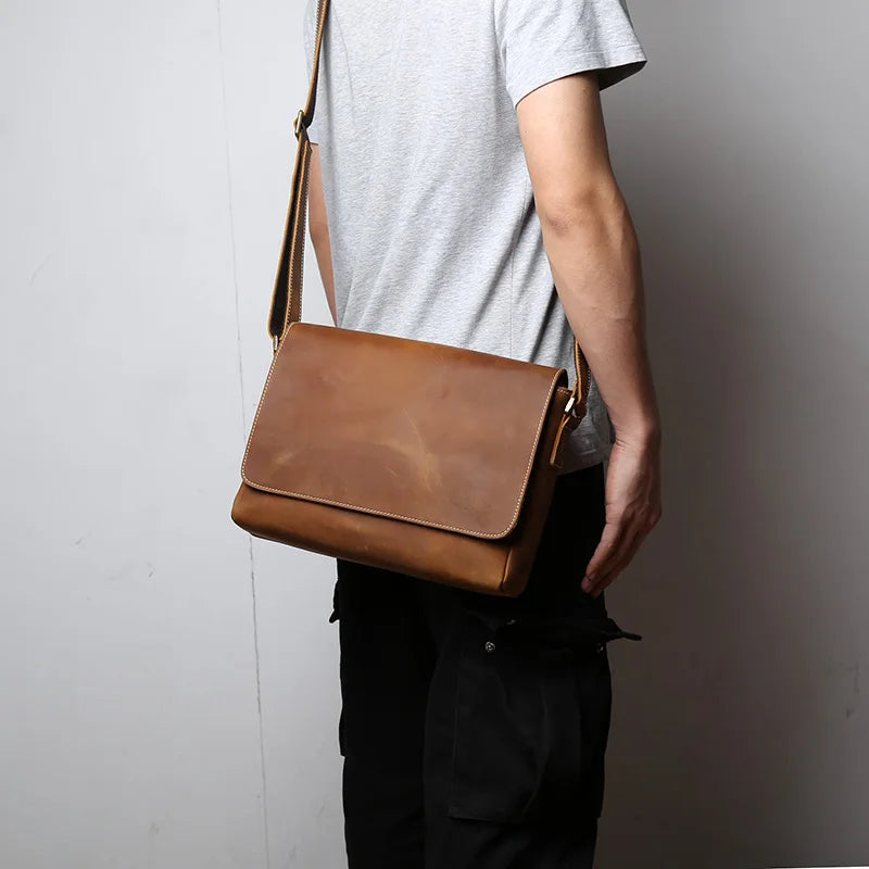 Retro Cowhide Men's Crossbody Bag | Handmade Leather Messenger