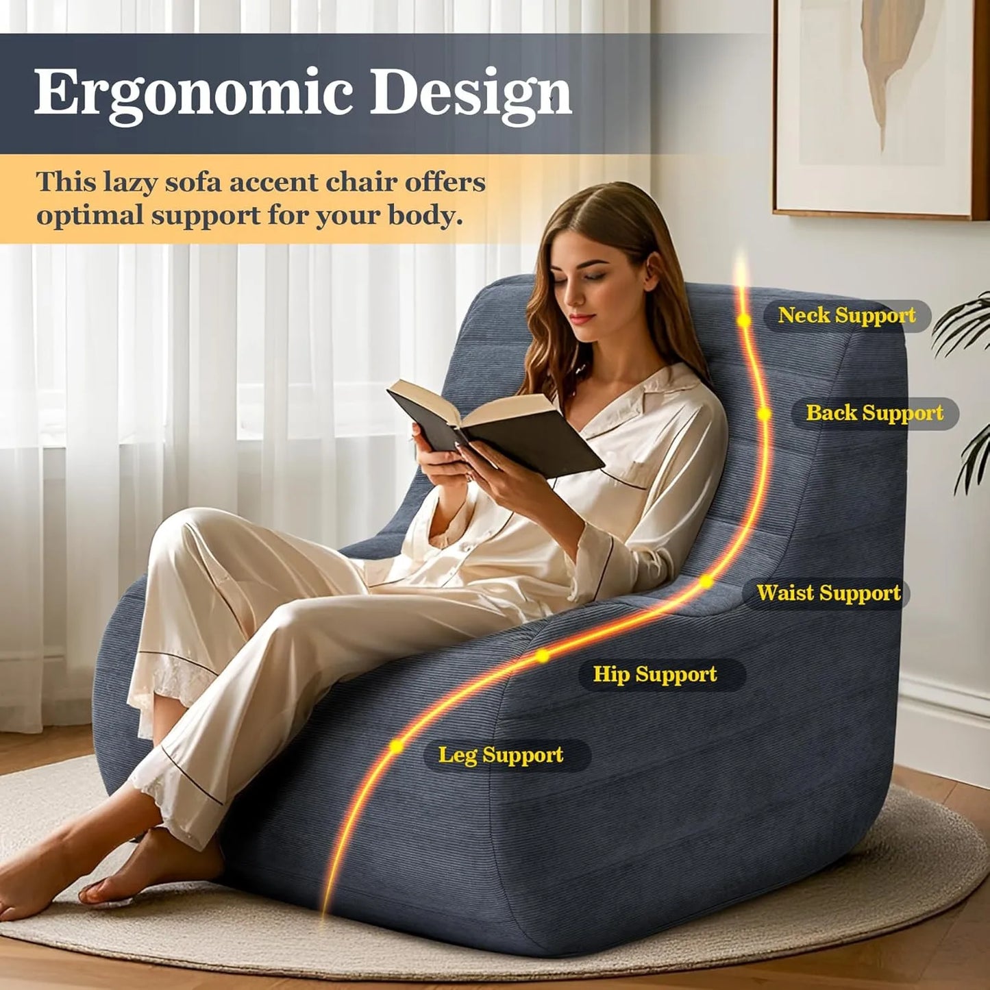 Cozy Gray Bean Bag Chair | Memory Foam Lounger for Ultimate Comfort