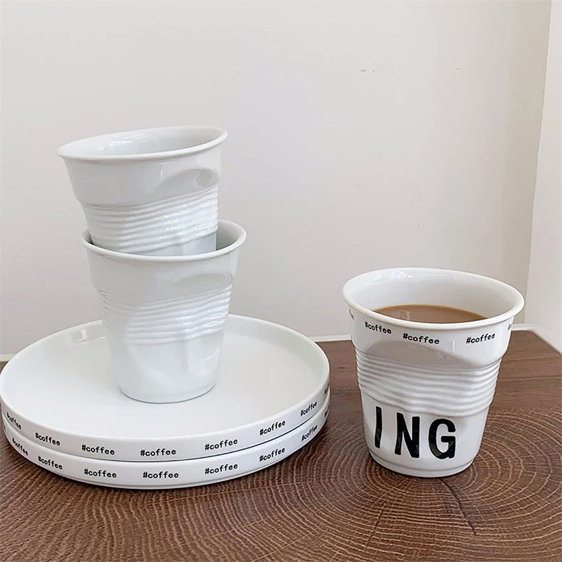 Taza de café de cerámica arrugada con estilo | Tumbler nórdico único
