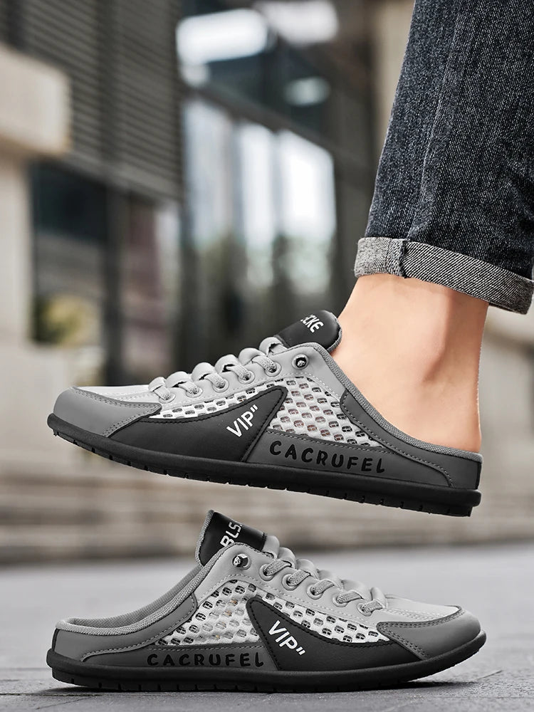 Summer Breathable Mesh Slip-On Half-Slipper for Men, Casual Soft-Soled Closed-Toe Slippers, Mesh Upper Is Refreshing and Breathable, Does Not Suffocate the Feet, Lace-Free Design Is Convenient for Lazy People
