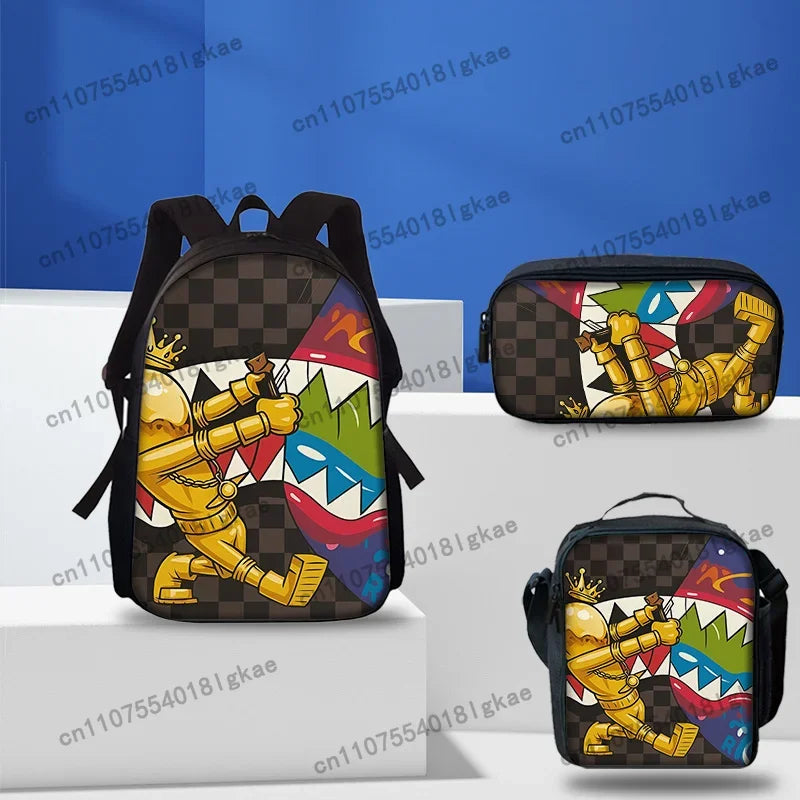 3pcs Crocodile Mouth Print Backpack Set | Lightweight Travel Bags