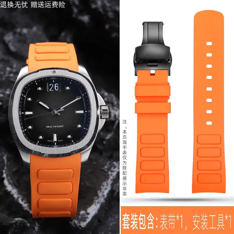 22mm Rubber Watch Strap | Stylish Black/Grey Fluoroelastomer Band