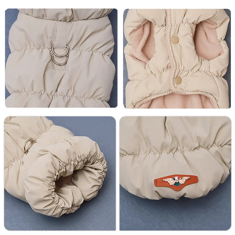 Chaqueta de plumón naranja cálido para gato con hebilla de tracción | Elegante abrigo para mascotas