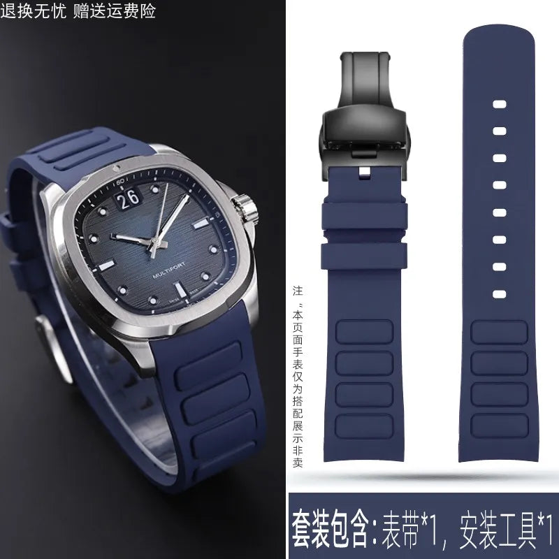 22mm Rubber Watch Strap | Stylish Black/Grey Fluoroelastomer Band