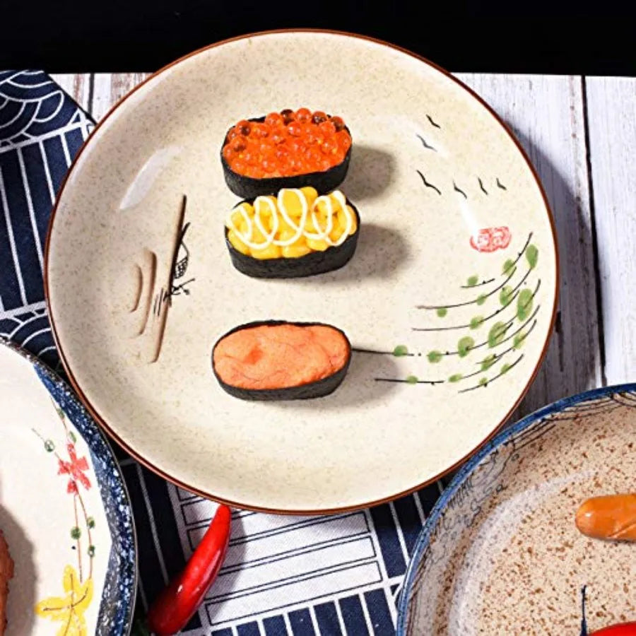 Japanese 8 Inch Retro Dinner Plate Set | Elegant Ceramic Dishes