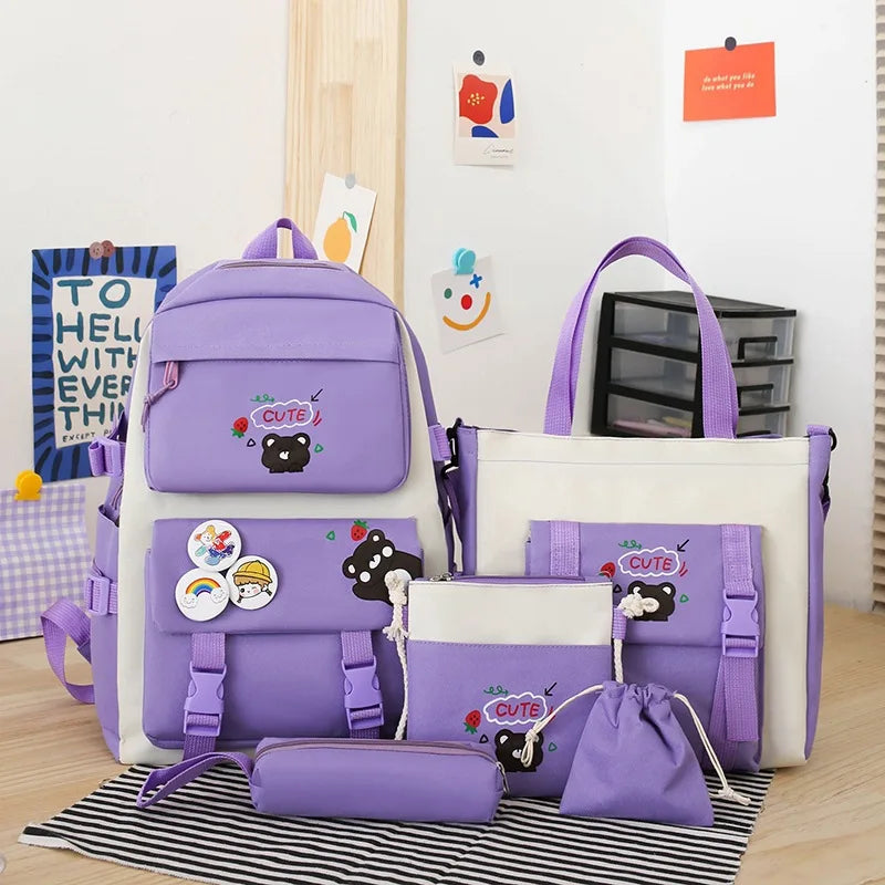 Large Capacity Kids Backpack | Versatile Nylon School Bag Set