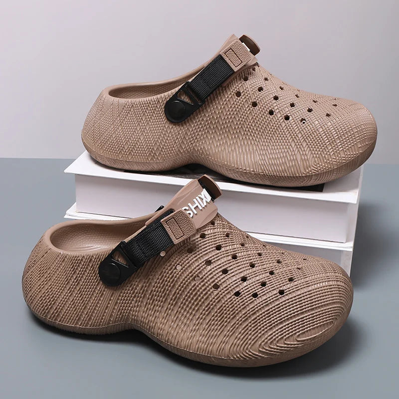 Men Thick Sole Clogs Breathable Hollow Out Non-slip Garden Shoes Outdoor Beach Slippers Slip On Platform Sandal Summer Walking