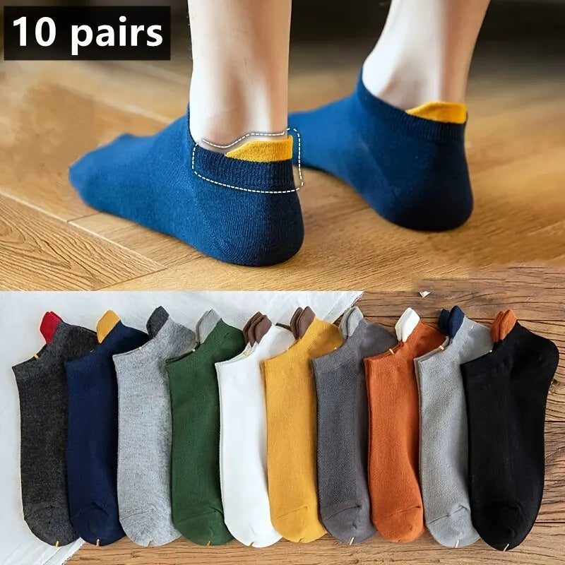 10 Pairs Men’s Cotton Short Socks | Breathable Low-Cut Ankle Socks