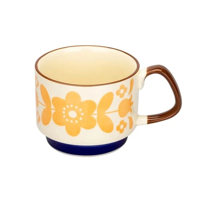 Retro Ceramic Flower Coffee Mug Set | Perfect for Tea & Oats