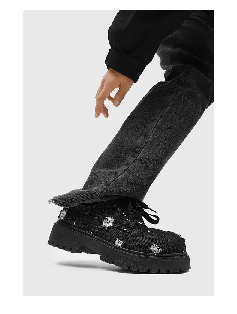Comfortable Denim Low Top Boots with Thick Sole | Trendy Sneakers