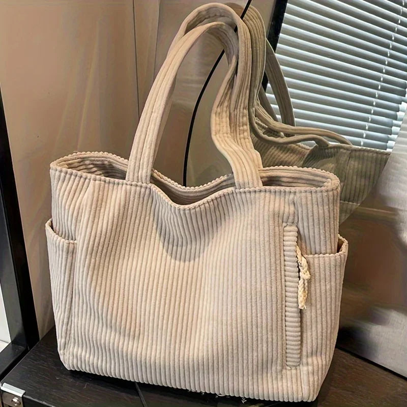 Bolso tote de pana espacioso con cremallera | Bolso de mano elegante