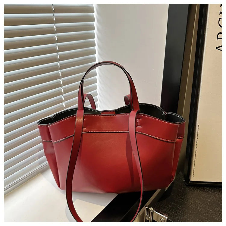 Trendy Women's Large Capacity PU Leather Tote & Crossbody Bag