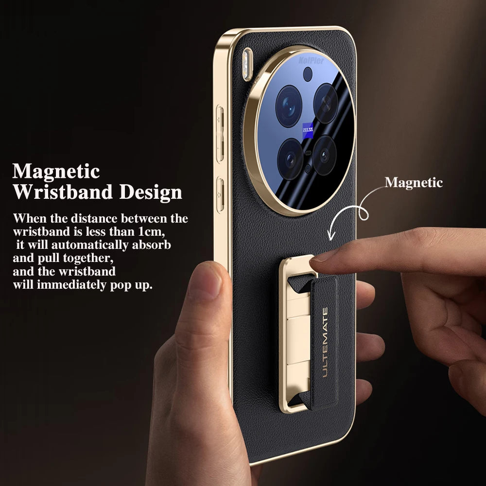 Luxury Leather Back Case with Wristband Holder | Stylish Protection