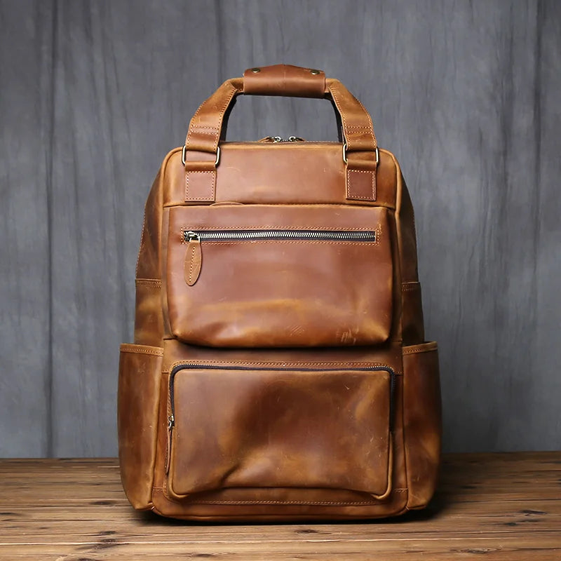 Large Capacity Retro Leather Men's Backpack for Travel & Work