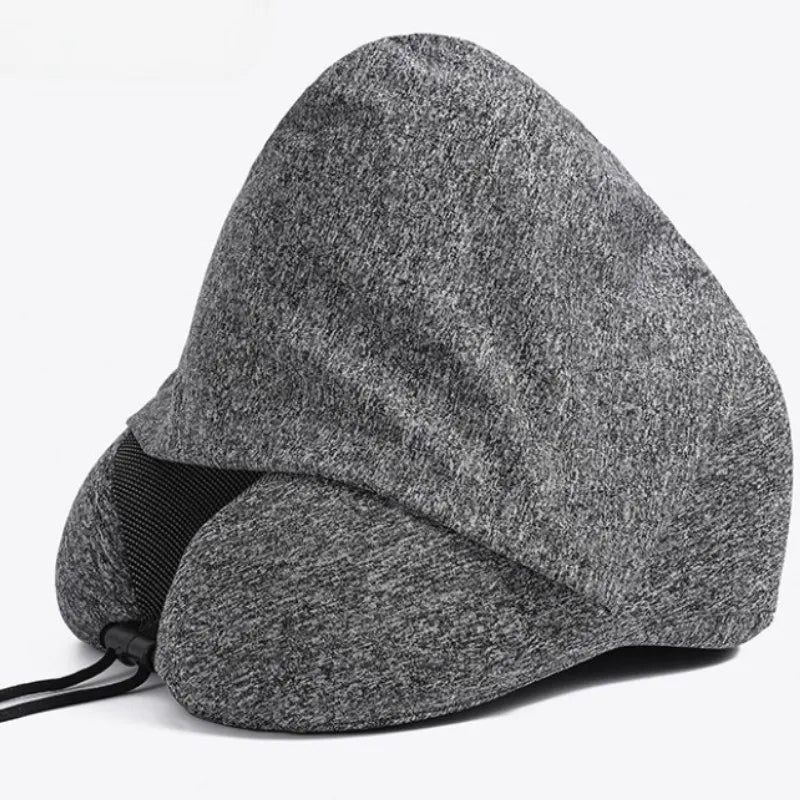 Foldable Memory Foam Travel Neck Pillow with Soft Contour Hood — U-Shaped Stress-Relief Pillow for Flights & On-The-Go Comfort