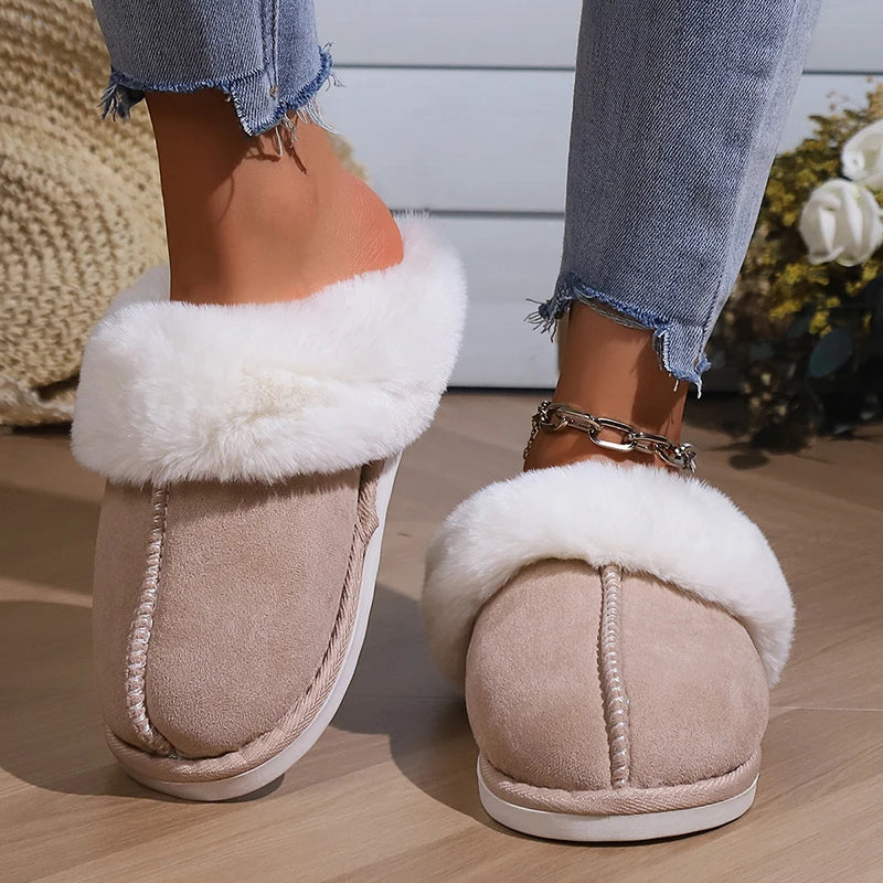 Winter Warm Faux Suede Fur Slippers | Cozy Plush Indoor Slides