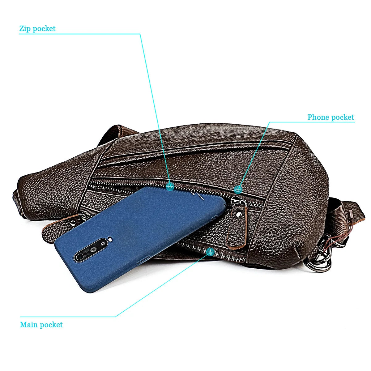 Men's Genuine Leather Chest Bag | Casual Triangle Crossbody Sling