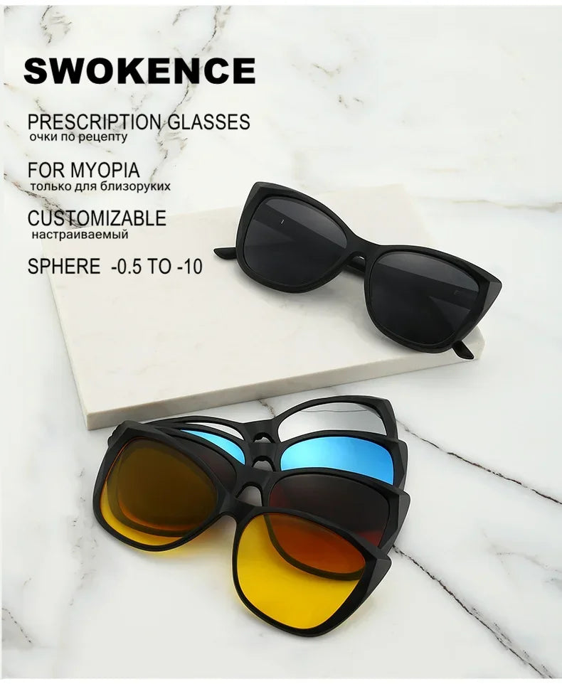 Stylish Cat Eye Prescription Glasses with Clip-On Sunglasses