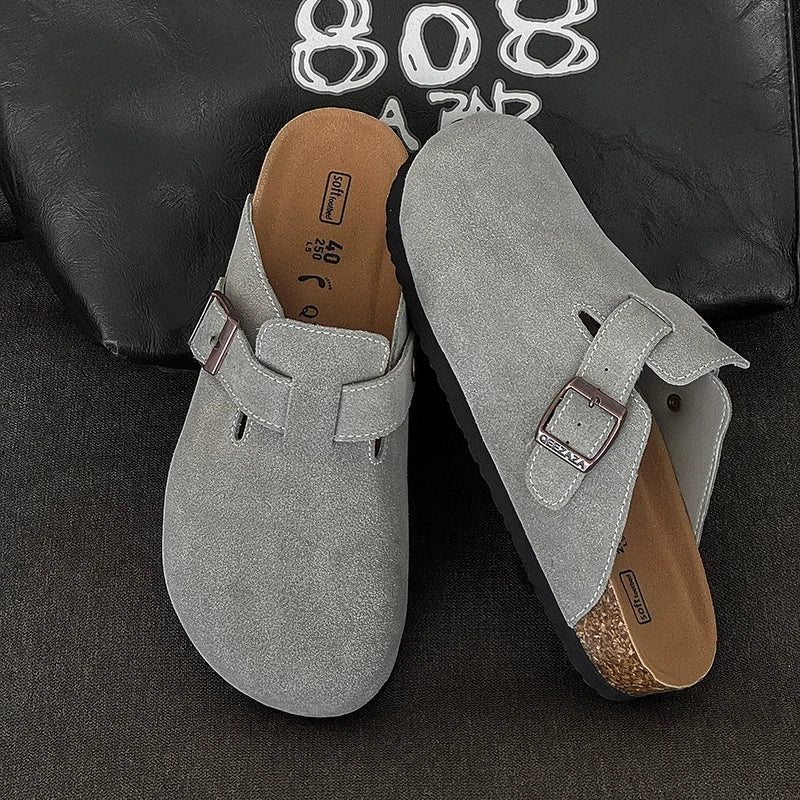 Cow Suede Cork Mules Slippers for All Seasons | Comfortable Clogs