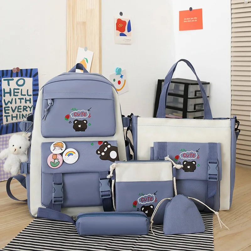 Large Capacity Kids Backpack | Versatile Nylon School Bag Set