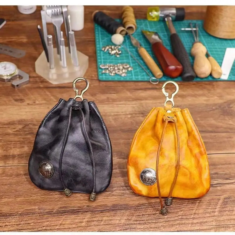 Compact Vintage Drawstring Key Wallet Mini Retro Pouch Change Purse Keychain Medieval Jewelry Storage Bag Housekeeper Use