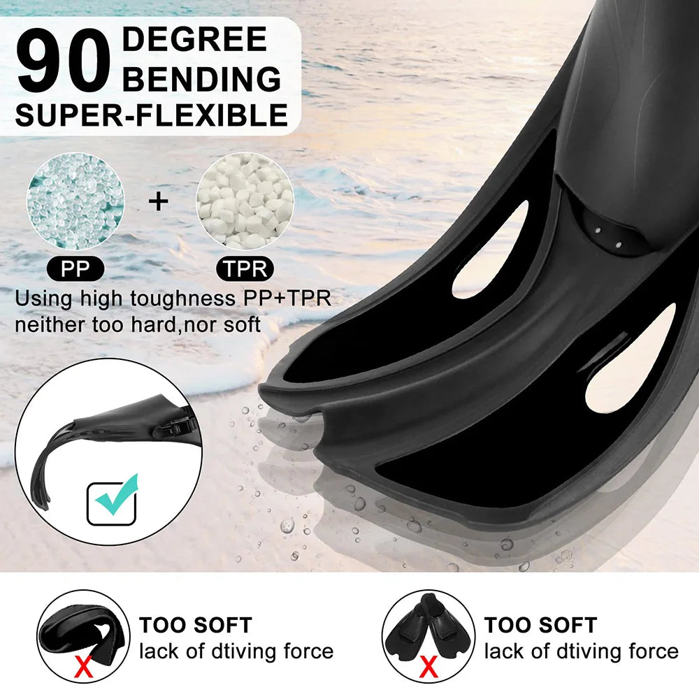 Adjustable Silicone Snorkel Fins for Adults and Kids | Travel Ready