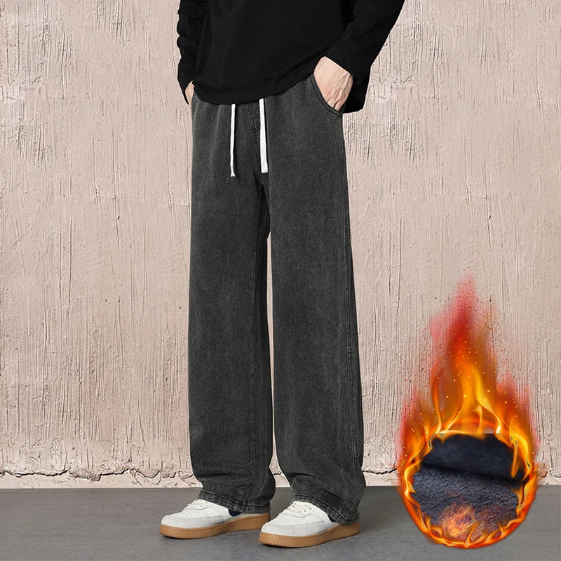 Men's Fleece Lined Baggy Jeans | Warm Winter Denim Pants