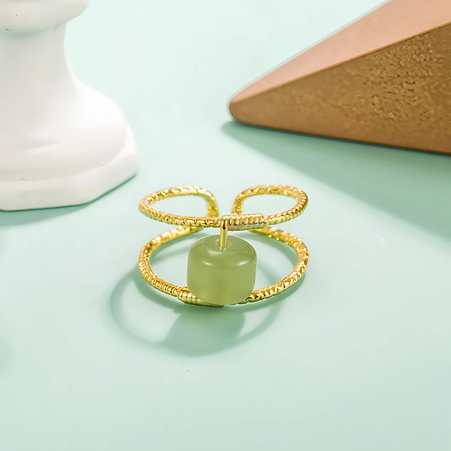 Adjustable Geometric Jade Ring for Women | Vintage Jewelry Gift