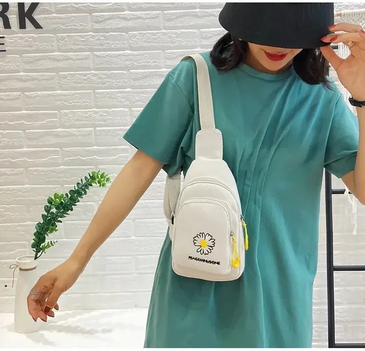 Stylish Embroidered Canvas Chest Bag | Women’s Daily Crossbody Bag