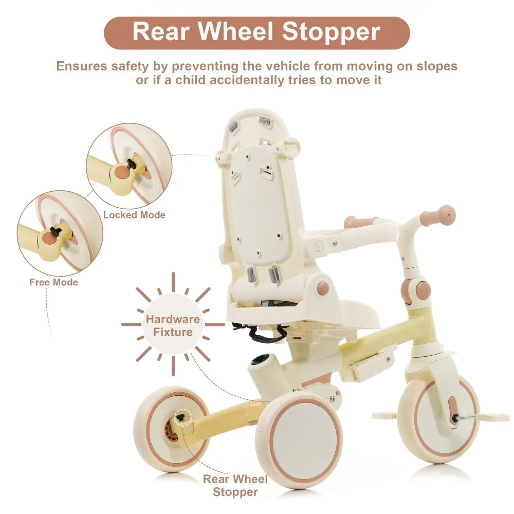 Portable 7-in-1 Toddler Tricycle | Adjustable Handle & Safety Guardrail