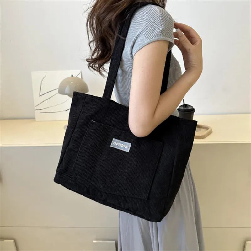Stylish Women's Corduroy Shoulder Tote Bag | Large Capacity Handbag